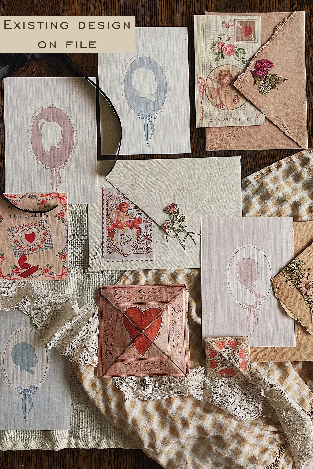 Valentine's Silhouette on Linen Paper - Existing Silhouette on File