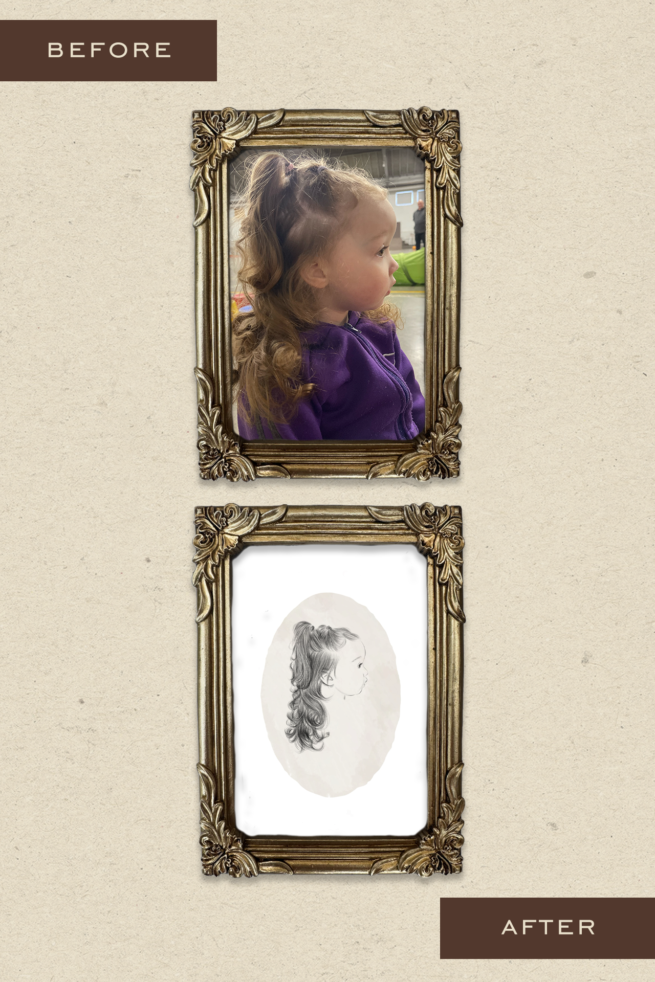 Custom Fine Art Silhouette Portrait on Linen Paper